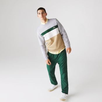 Lacoste Colorblock Fleece Crew Neck Sweatshirt - Mikiny Pánské Béžový / Bílé / Zelene / Šedé | CZ-gJ